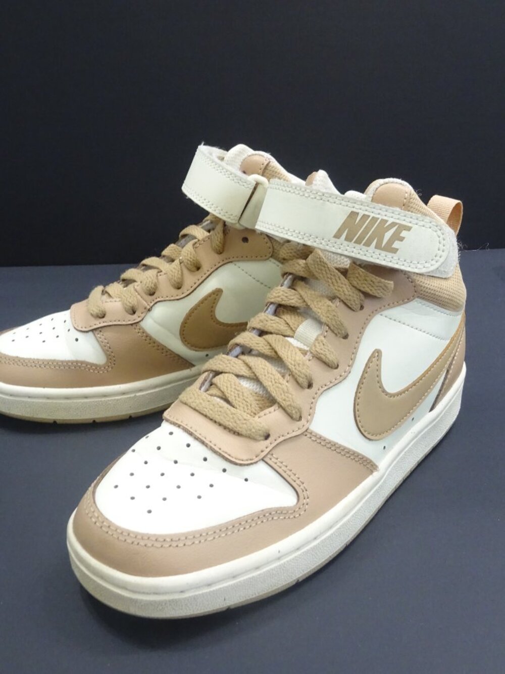 Nike White Tan Court Borough Mid 2 High Top Sneakers - Youth Size 4Y - Picture 4 of 11
